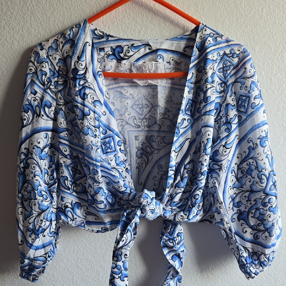 Luisa Positano Linen Crop Top - Picture 3 of 12
